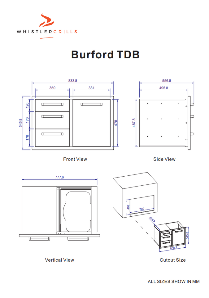 Whistler Burford Stainless Steel Triple Drawer & Waste Combo